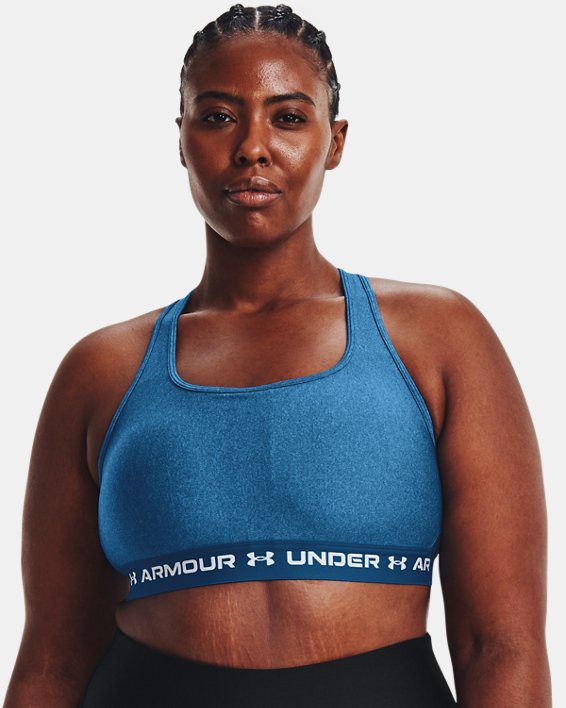 Women's Armour® Mid Crossback Heather Sports Bra in Blue image number 3
